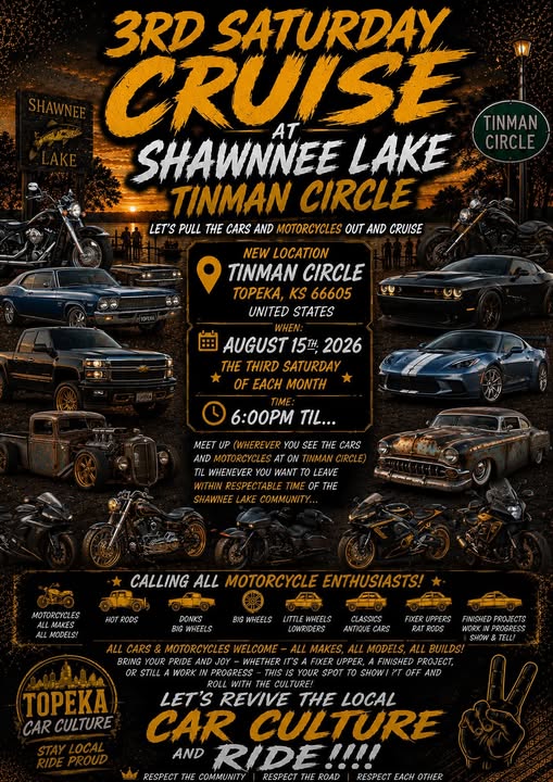 3rd Saturday Cruise at Shawnee Lake event at Shawnee Lake in Topeka, KS on August 16, 2026