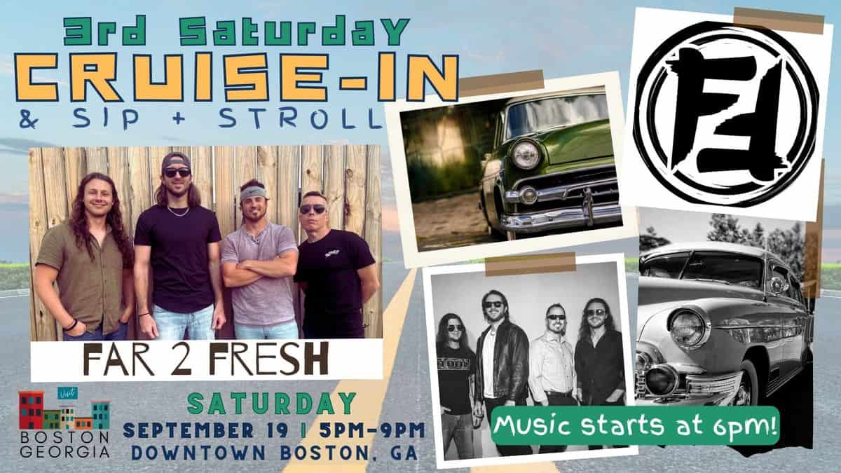 3rd Saturday Cruise-In & Sip + Stroll event at Downtown Boston in Boston, GA on September 19, 2026