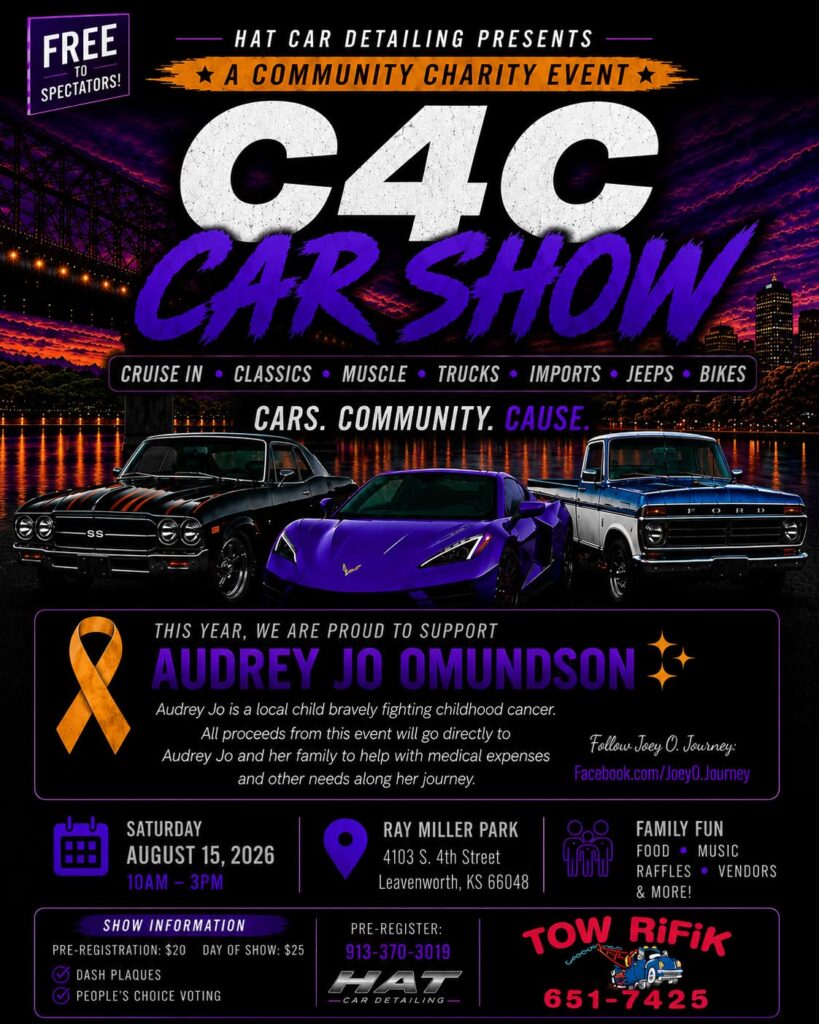 C4C Car Show event at Ray Miller Park in Leavenworth, KS on August 15, 2026