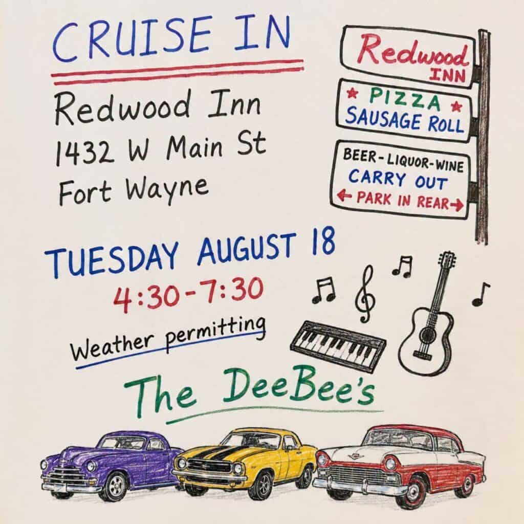 Redwood Inn Cruise in event at Redwood Inn in Fort Wayne, IN on August 18, 2026