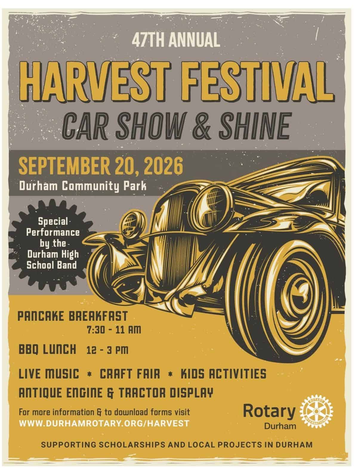 47th Annual Harvest Festival Car Show & Shine event at Durham Community Park in Durham, CA on September 20, 2026