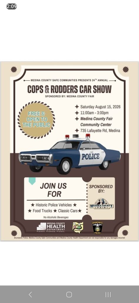 24th Annual Cops & Rodders Car Show event at Medina County Fair Community Center in Medina, OH on August 15, 2026