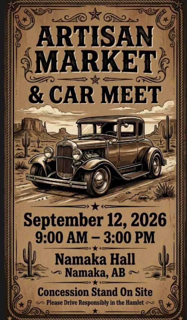 Artisan Market & Car Meet event at Namaka Hall in Namaka, AB on September 12, 2026