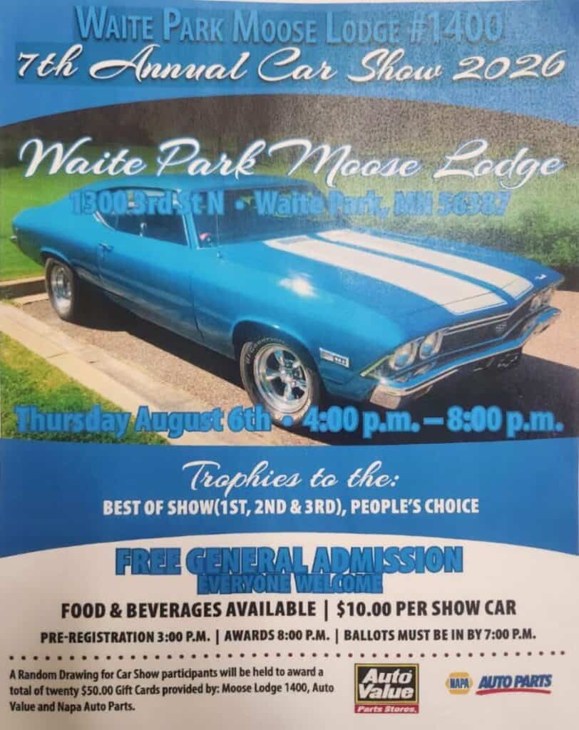 Waite Park Moose Lodge 7th Annual Car Show event at Waite Park Moose Lodge in Waite Park, MN on August 6, 2026