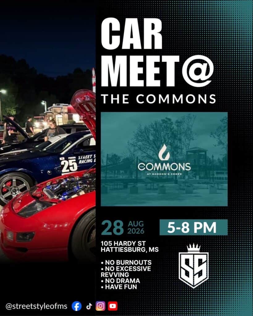 Car Meet @ the Commons event at The Commons in Hattiesburg, MS on August 28, 2026
