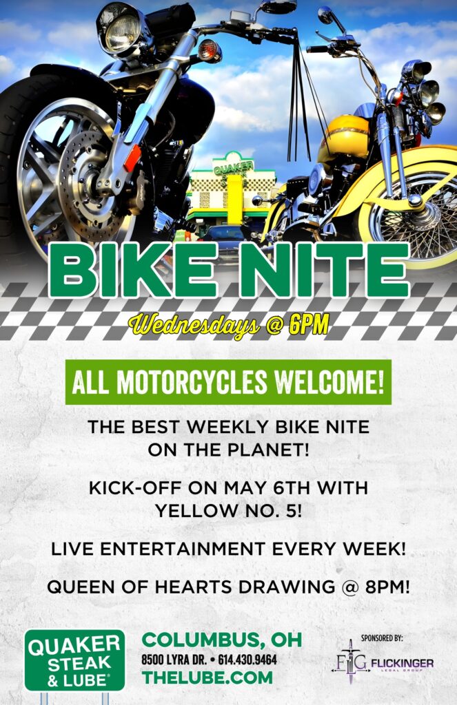 Quaker Steak & Lube Bike Nite event at Quaker Steak & Lube in Columbus, OH on August 12, 2026