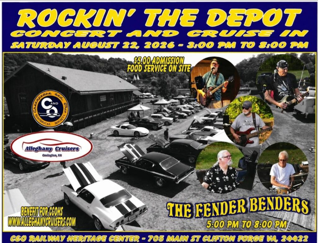 Rockin' the Depot Concert and Cruise in event at C&O Railway Heritage Center in Clifton Forge, VA on August 22, 2026