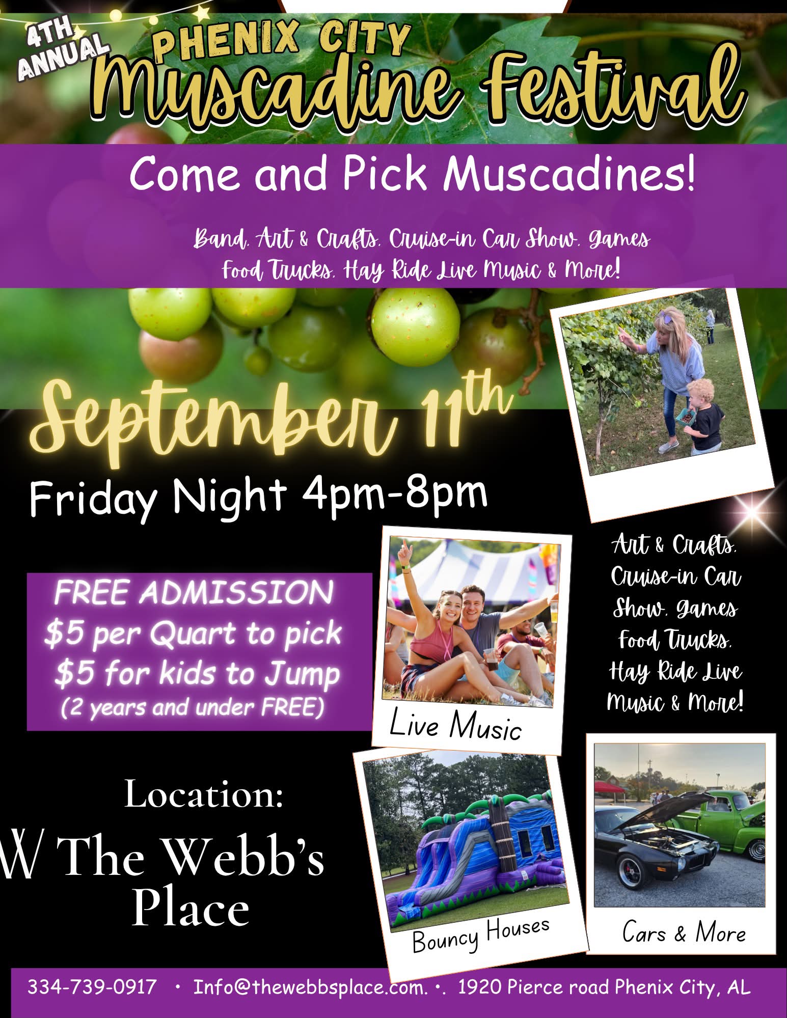 4th Annual Phenix City Muscadine Festival event at The Webb's Place in Phenix City, AL on September 11, 2026