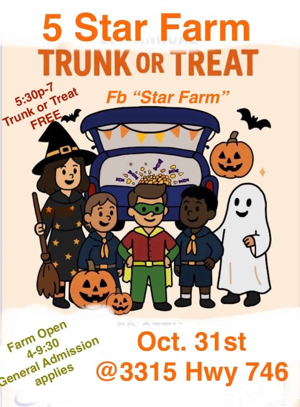 5 Star Farm Trunk or Treat event at 5 Star Farm in Loris, SC on October 31, 2026