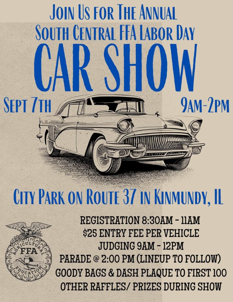 South Central FFA Labor Day Car Show event at City Park in Kinmundy, IL on September 7, 2026