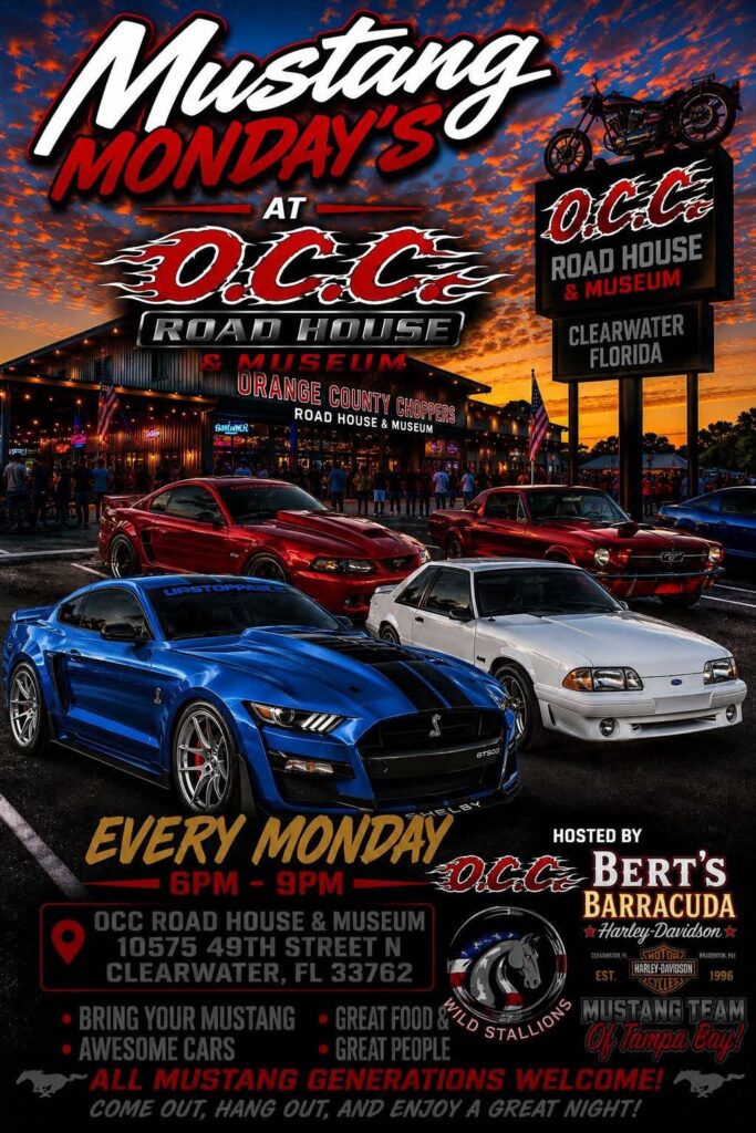 Mustang Monday's event at OCC Road House & Museum in Clearwater, FL on August 3, 2026