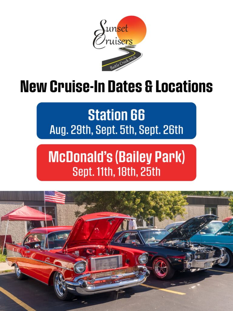 Sunset Cruisers Cruise-In event at Station 66 in Battle Creek, MI on August 29, 2026