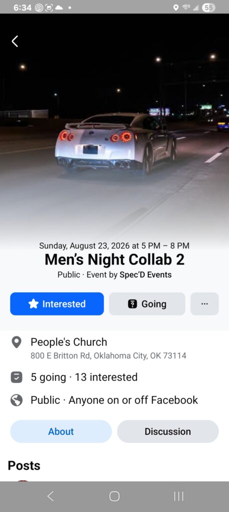 Spec'd Events Men's Night Collab 2 event at People's Church in Oklahoma City, OK on August 23, 2026