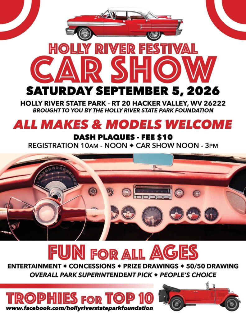 Holly River Festival Car Show event at Holly River State Park in Hacker Valley, WV on September 5, 2026
