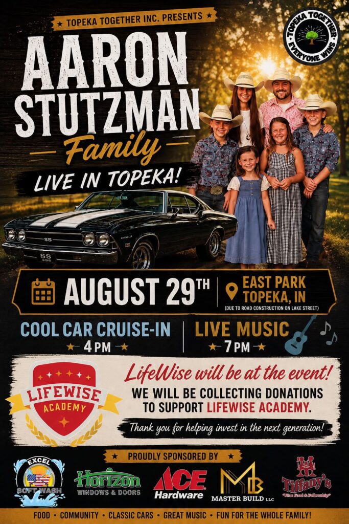 Topeka Together Inc. Aaron Stutzman Family Cool Car Cruise-In event at East Park in Topeka, IN on August 29, 2026