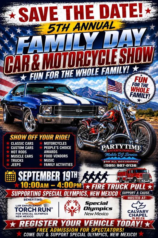 5th Annual Family Day Car & Motorcycle Show event at Calvary Chapel in Belen in Belen, NM on September 19, 2026