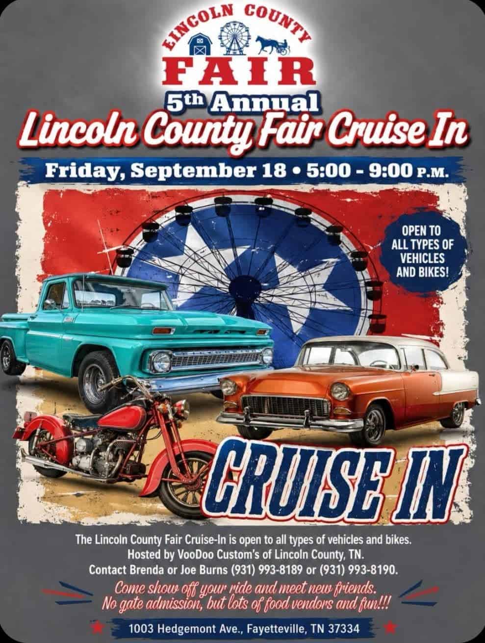 5th Annual Lincoln County Fair Cruise in event at Lincoln County Fair in Fayetteville, TN on September 18, 2026