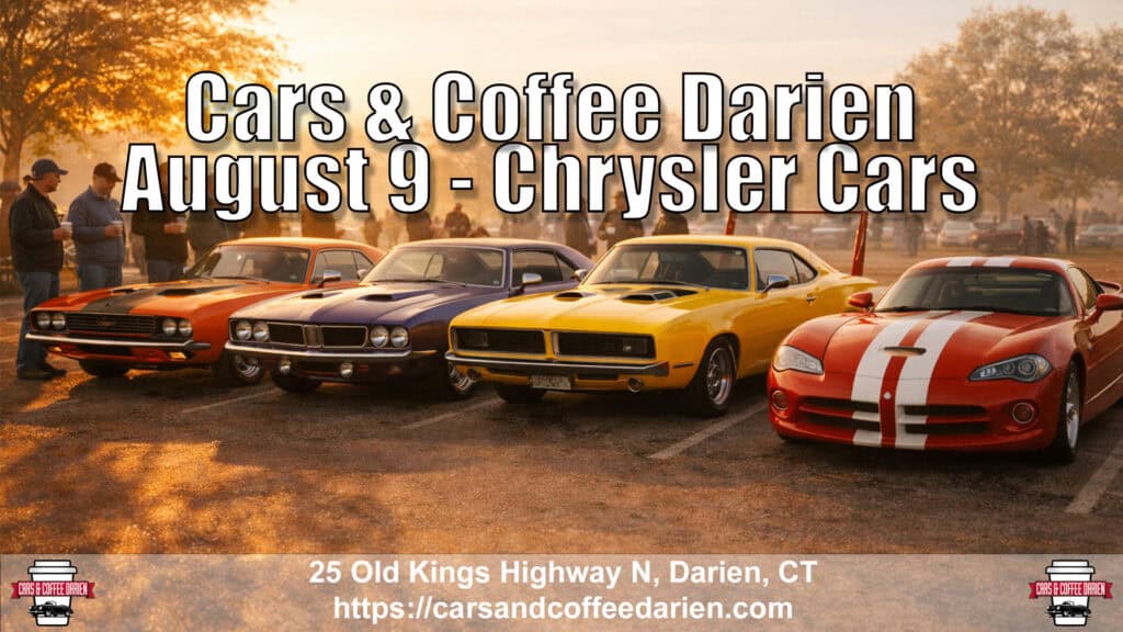 Cars & Coffee Darien - August Chrysler Cars event at Goodwives Shopping Center in Darien, CT on August 9, 2026