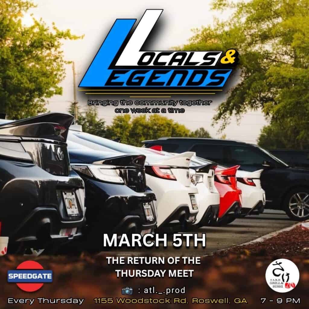 Locals & Legends Weekly Car Meet event at Sake Japanese Steak & Sushi in Roswell, GA on September 3, 2026