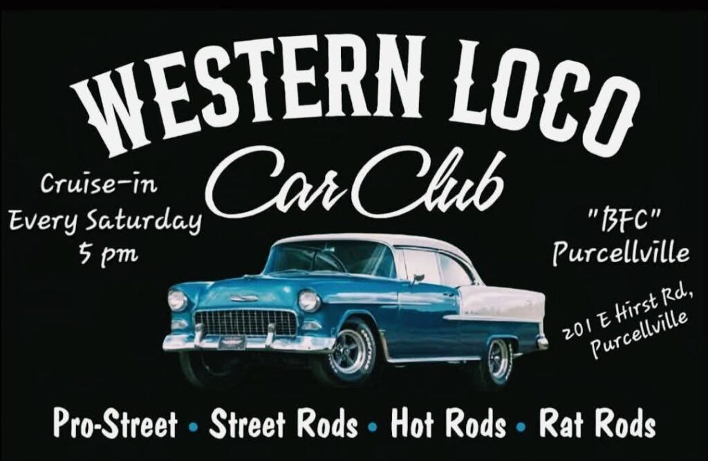 Western Loco Car Club Cruise-In event at BFC in Purcellville, VA on August 22, 2026