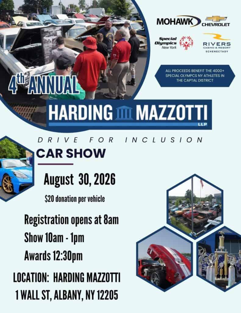 Harding Mazzotti Drive for Inclusion Car Show event at Harding Mazzotti, LLP in Albany, NY on August 30, 2026
