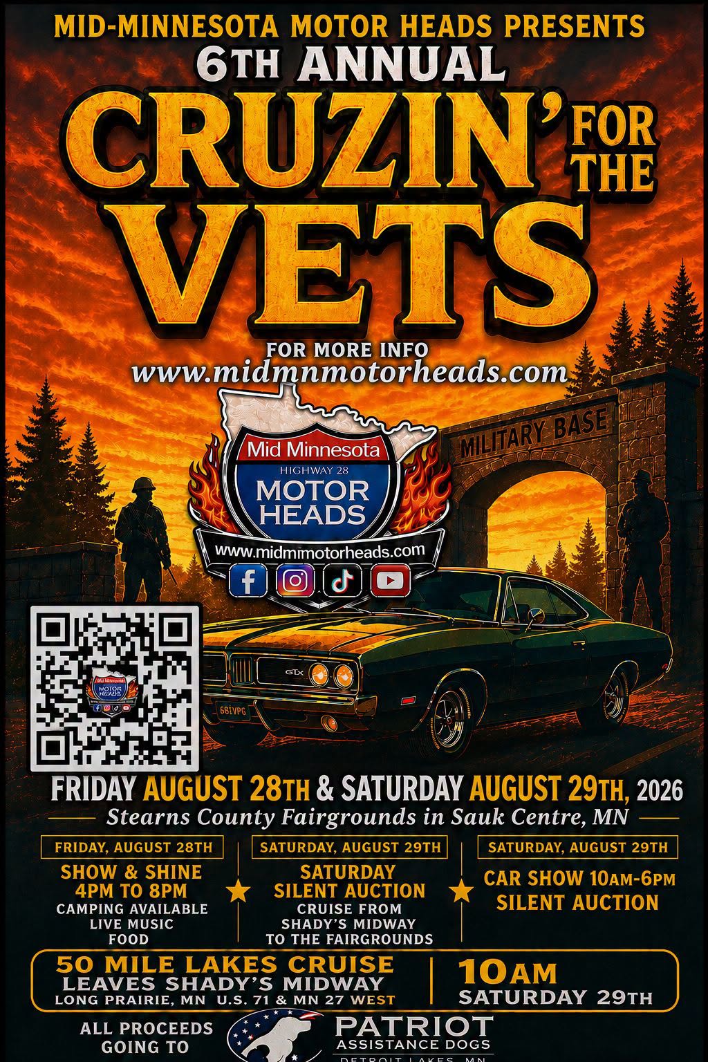6th Annual Cruzin' for the Vets event at Stearns County Fairgrounds in Sauk Centre, MN on August 28, 2026