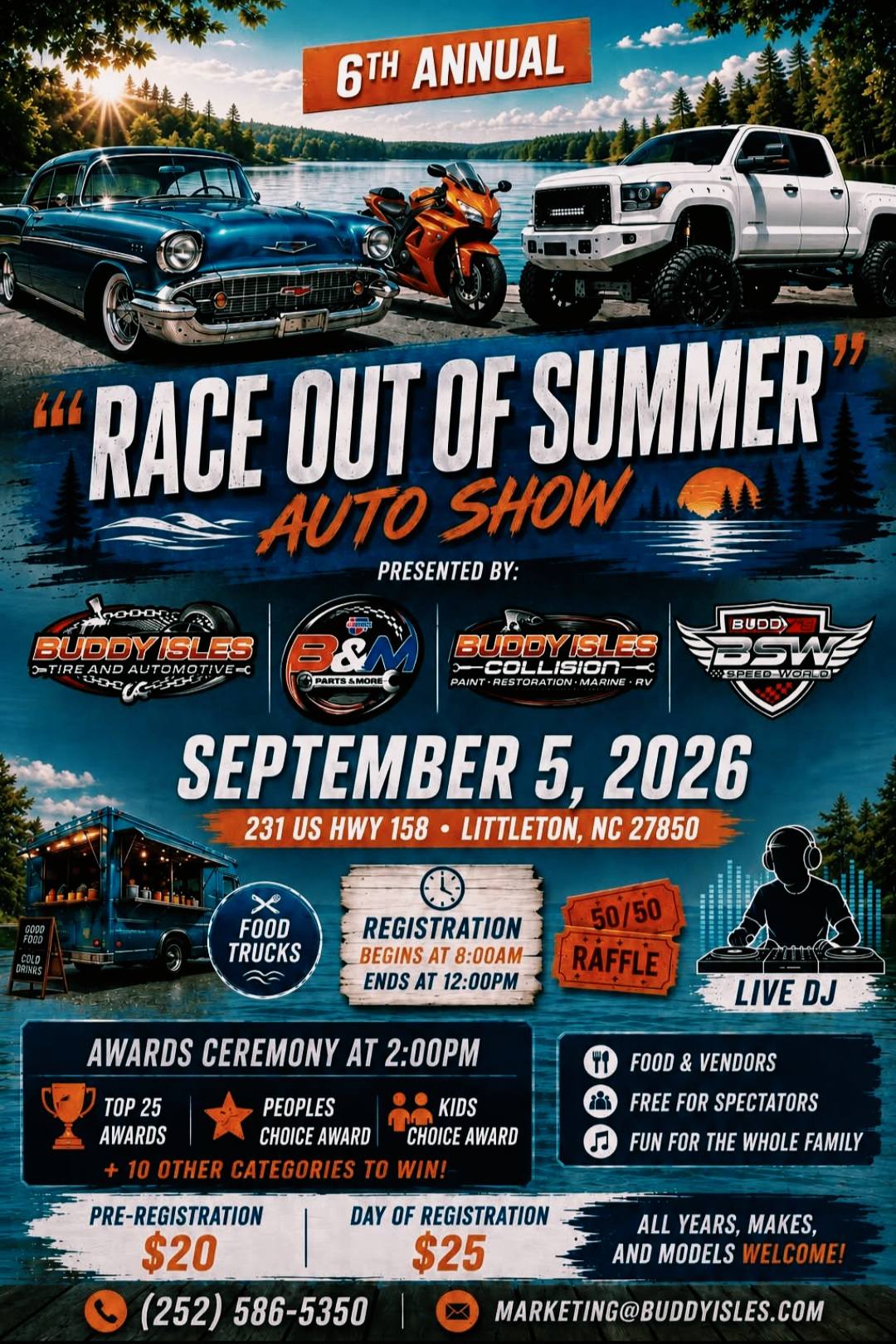 6th Annual Race Out of Summer Auto Show event at 231 US Hwy 158 in Littleton, NC on September 5, 2026