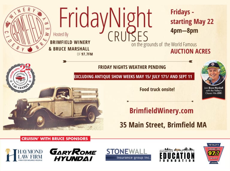 Brimfield Winery and Bruce Marshall Friday Night Cruises car show in Brimfield, MA