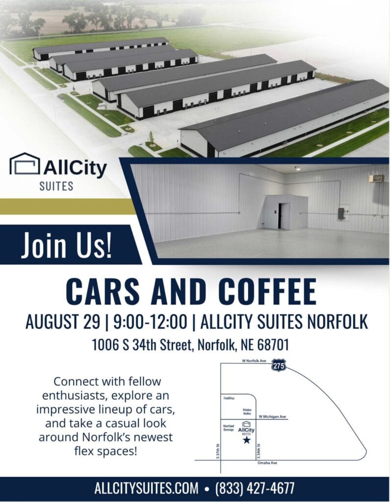 Cars & Coffee - AllCity Suites event at AllCity Suites in Norfolk, NE on August 29, 2026