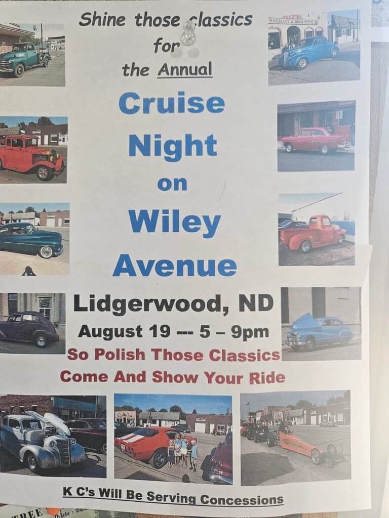 Cruise Night on Wiley Avenue event at 59 Wiley Ave N in Lidgerwood, ND on August 19, 2026