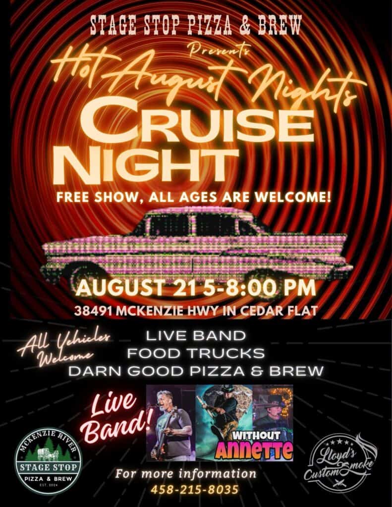 Hot August Nights event at Stage Stop Pizza and Brew in Springfield, OR on August 21, 2026