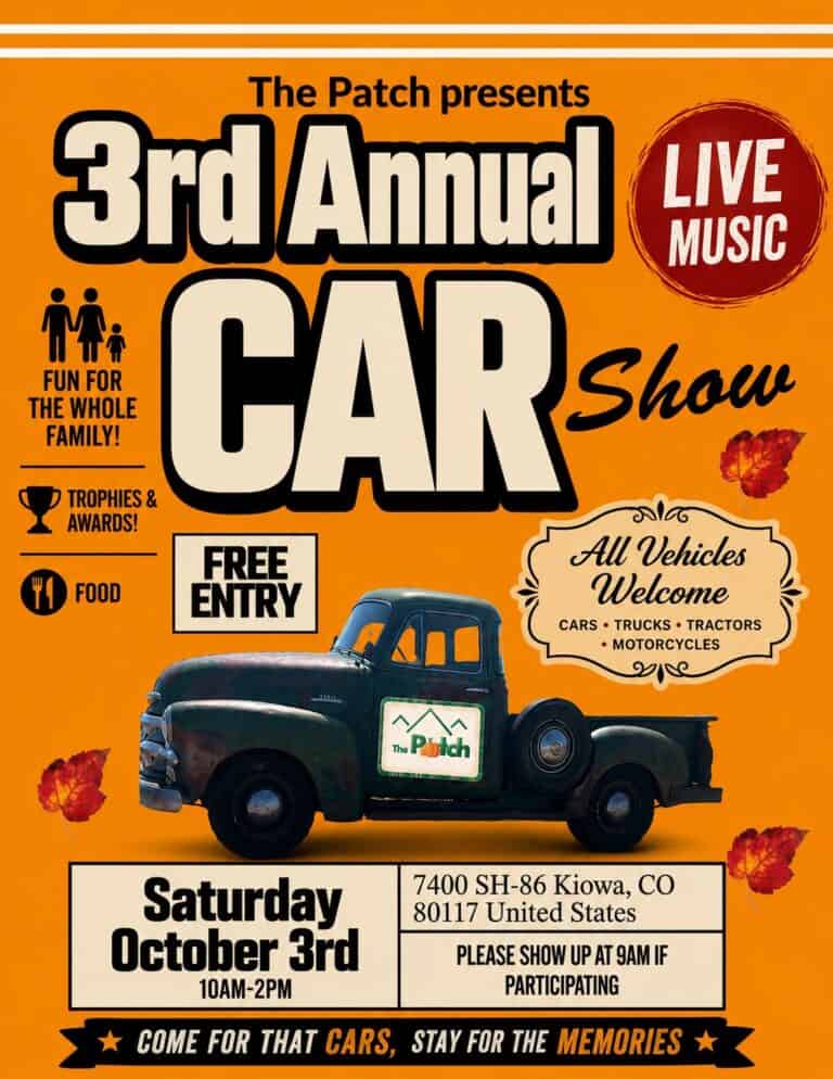 The Patch 3rd Annual Car Show car show in Kiowa, CO
