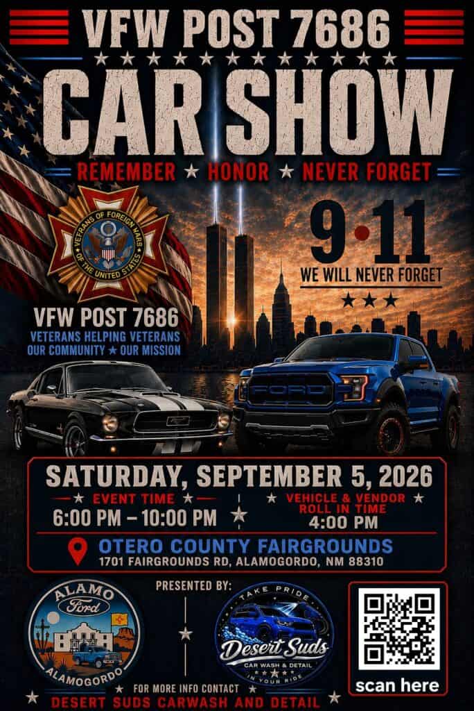 VFW Post 7686 9/11 Memorial Car Show event at Otero County Fairgrounds in Alamogordo, NM on September 5, 2026