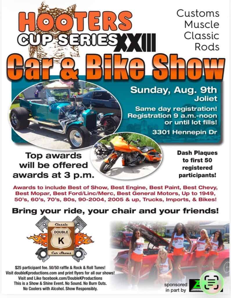 Hooters Cup Series XXIII Car & Bike Show event at 3301 Hennepin Dr in Joliet, IL on August 9, 2026