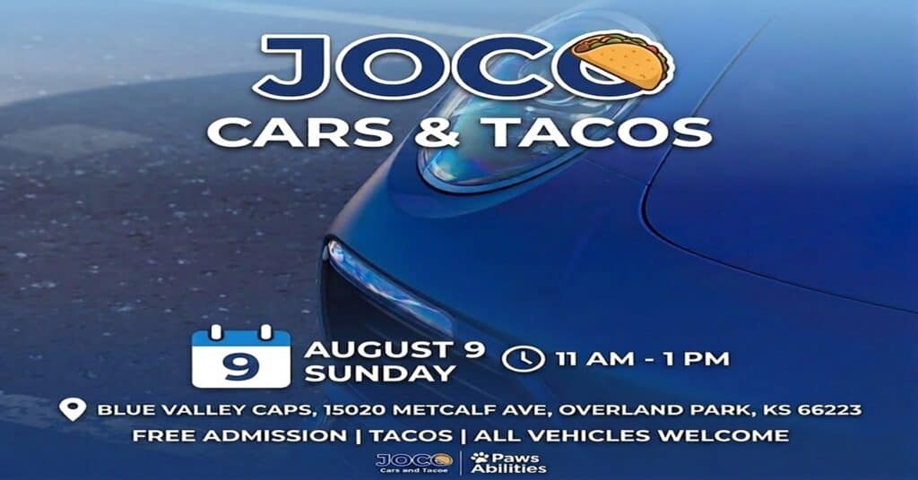 JOCO Cars and Coffee event at Blue Valley CAPS in Overland Park, KS on August 9, 2026