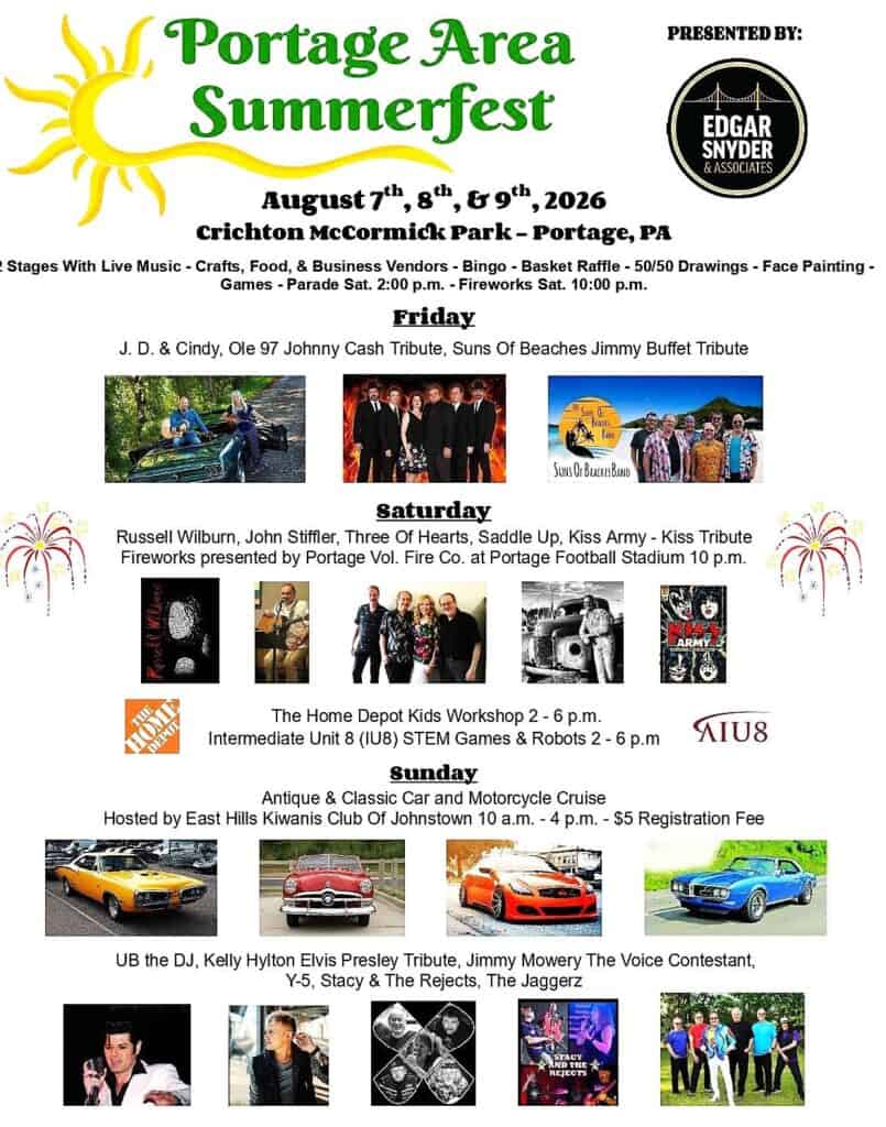Portage Area Summerfest Car & Motorcycle Cruise event at Crichton McCormick Park in Portage, PA on August 9, 2026