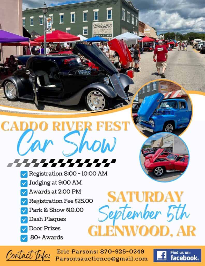 Caddo River Fest Car Show event at 105 E Broadway St in Glenwood, AR on September 5, 2026