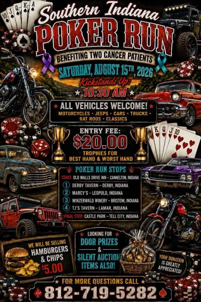 Southern Indiana Poker Run event at Old Walls Drive Inn in Cannelton, IN on August 15, 2026