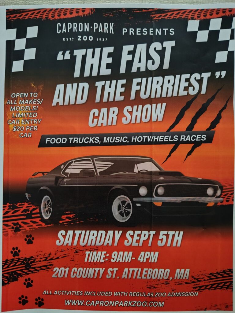 The Fast and the Furriest Car Show event at Capron Park Zoo in Attleboro, MA on September 5, 2026