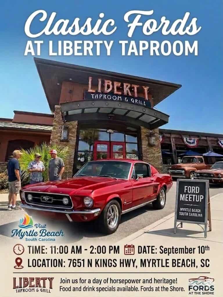 4th Annual Classic Mustangs Cruise In event at Liberty Taproom & Grill in Myrtle Beach, SC on September 10, 2026
