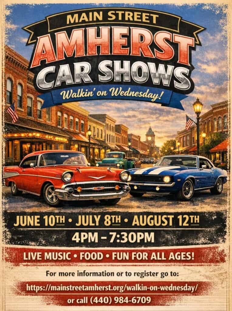 Main Street Amherst Car Shows Walkin' on Wednesday event at Main Street in Amherst, OH on August 12, 2026