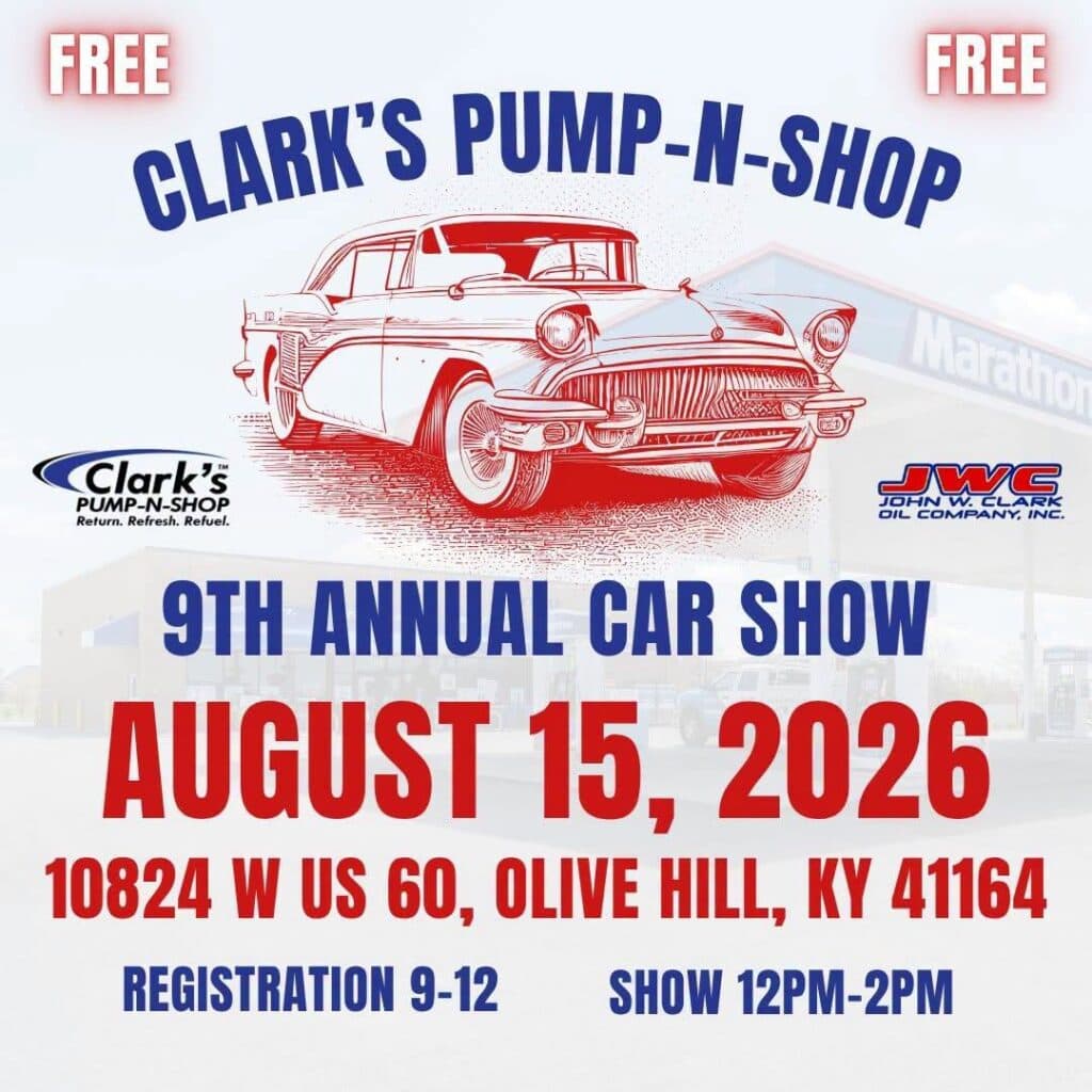 Clark's Pump-N-Shop 9th Annual Car Show event at Clark's Pump-N-Shop in Olive Hill, KY on August 15, 2026