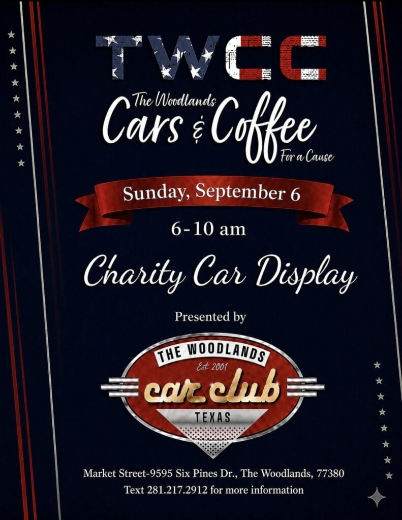 The Woodlands Cars & Coffee for a Cause event at Market Street in The Woodlands, TX on September 6, 2026