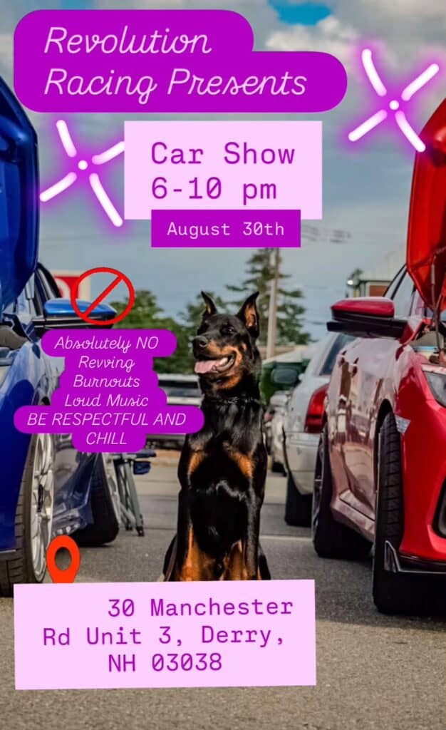 Revolution Racing Presents Car Show event at 30 Manchester Rd Unit 3 in Derry, NH on August 30, 2026