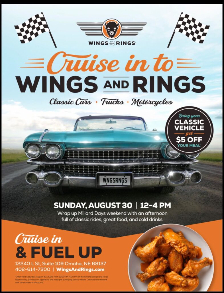 Wings and Rings Car Cruise in event at Wings and Rings in Omaha, NE on August 30, 2026