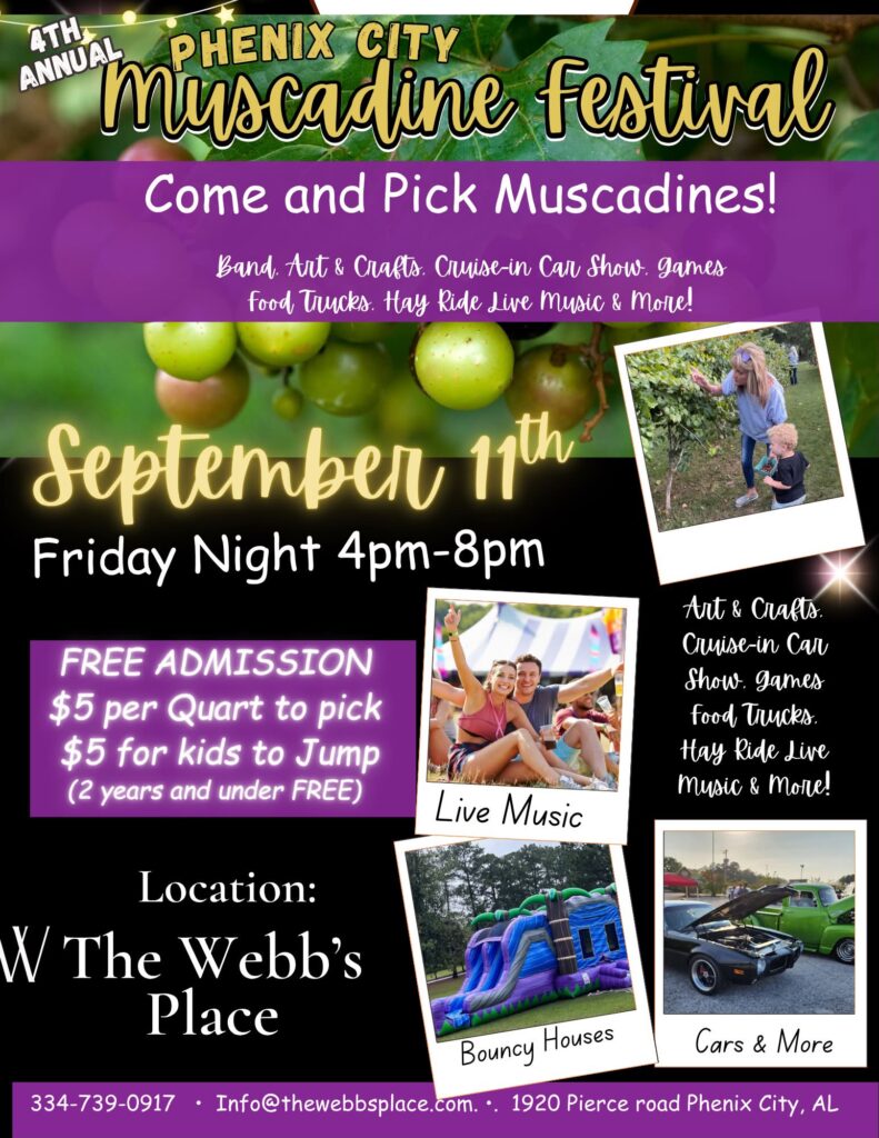 4th Annual Phenix City Muscadine Festival event at The Webb's Place in Phenix City, AL on September 11, 2026