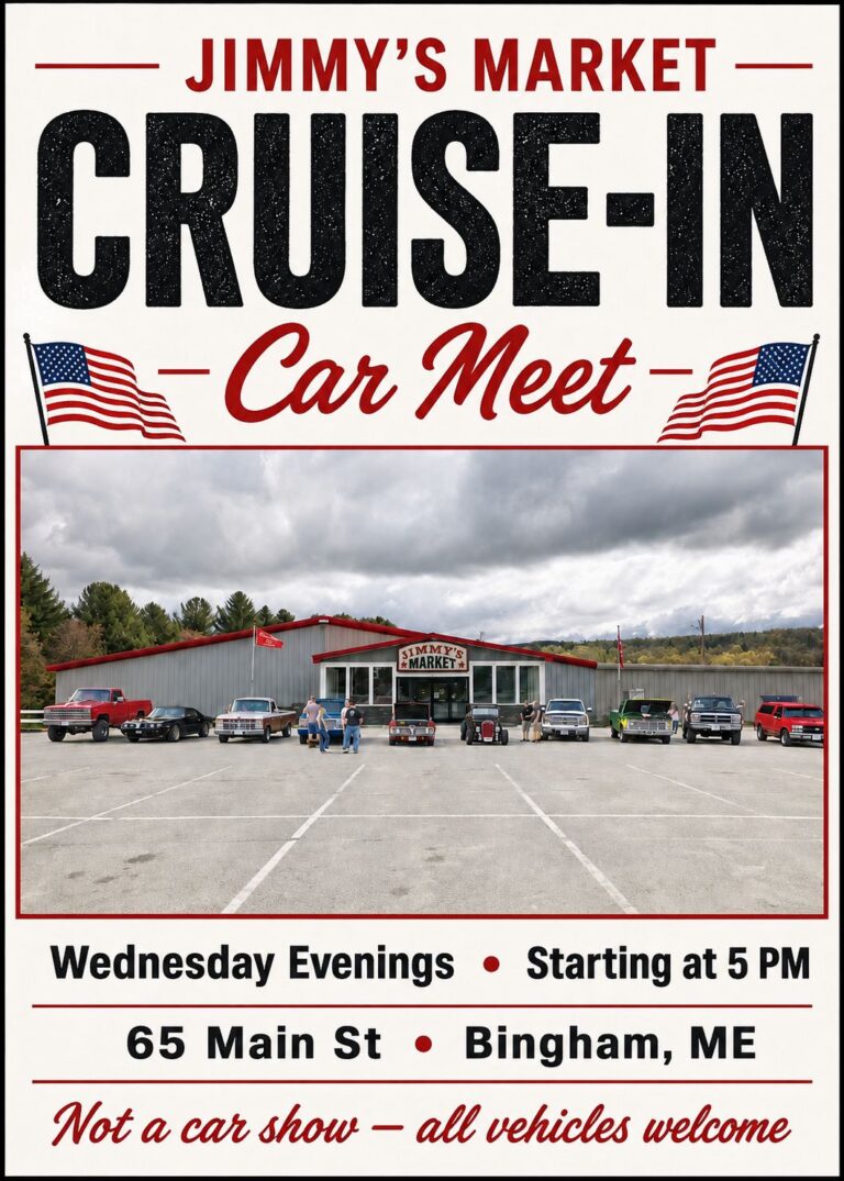 Jimmy’s Market Cruise-In car show in Bingham, ME