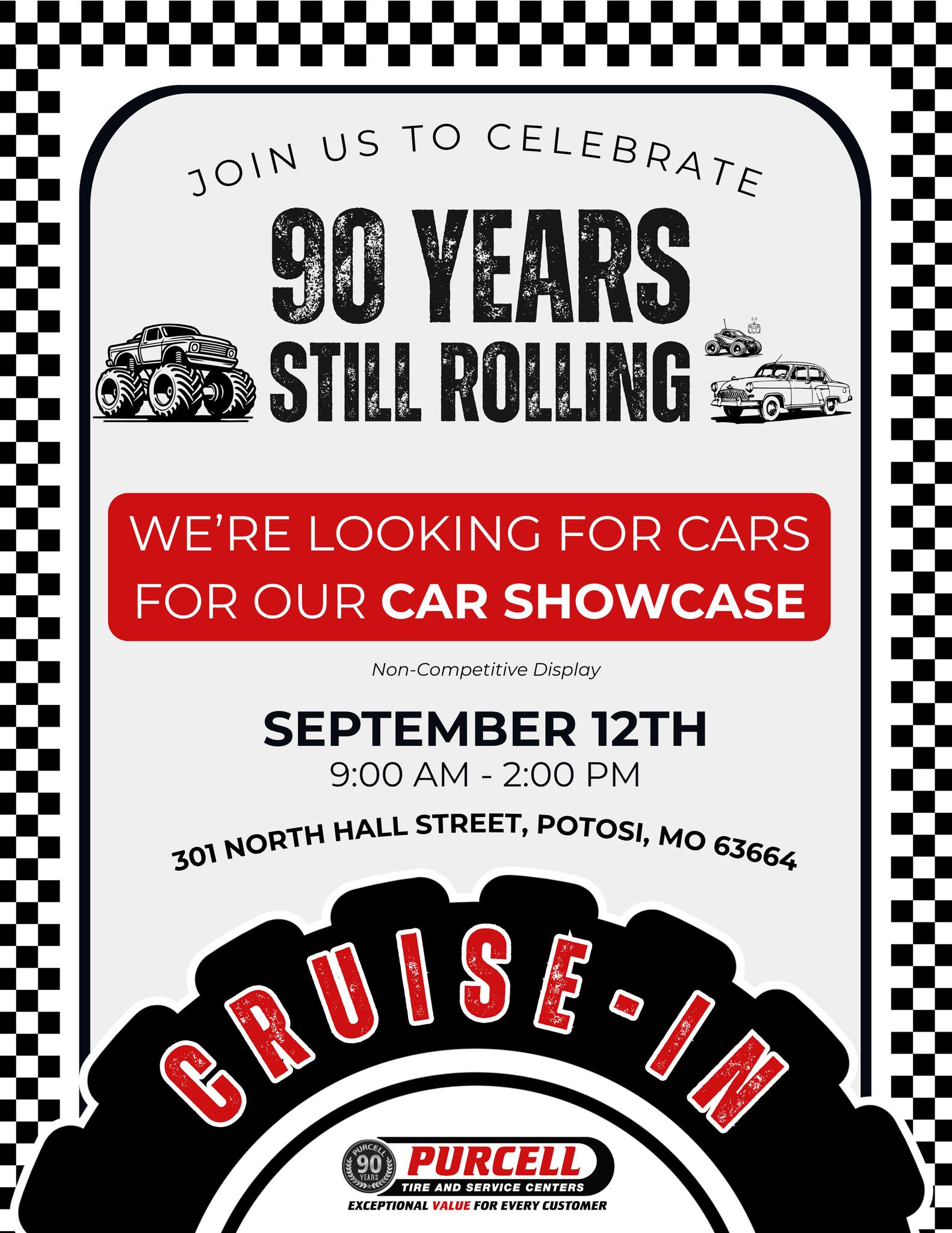 90 Years Still Rolling Car Showcase event at 301 North Hall Street in Potosi, MO on September 12, 2026
