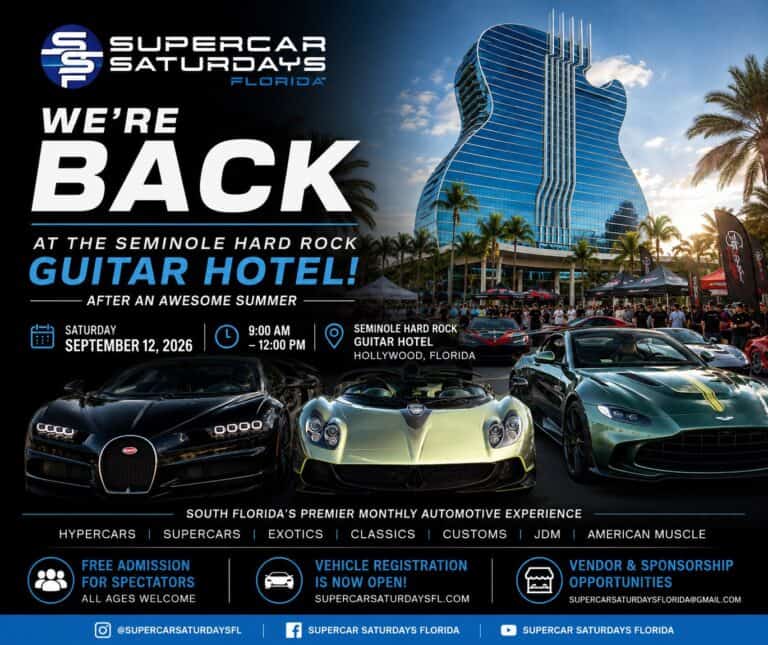Supercar Saturdays Florida at the Seminole Hard Rock Hotel Hollywood Florida car show in Hollywood, FL