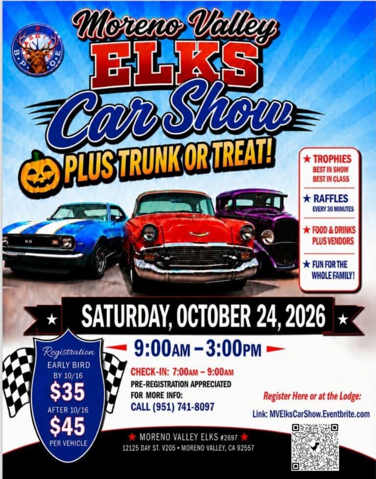 Moreno Valley Elks Lodge Car Show plus “Trunk or Treat” Family Fun Zone car show in MORENO VALLEY, CA